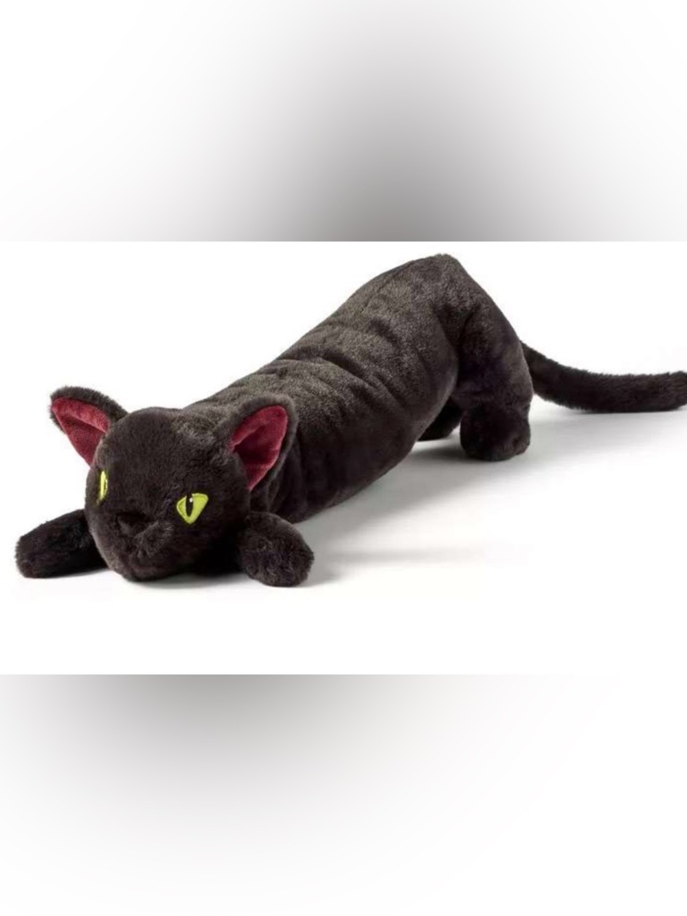 Gigglescape Black Long Cat Plush Green Eyes Soft Stuffed Animal